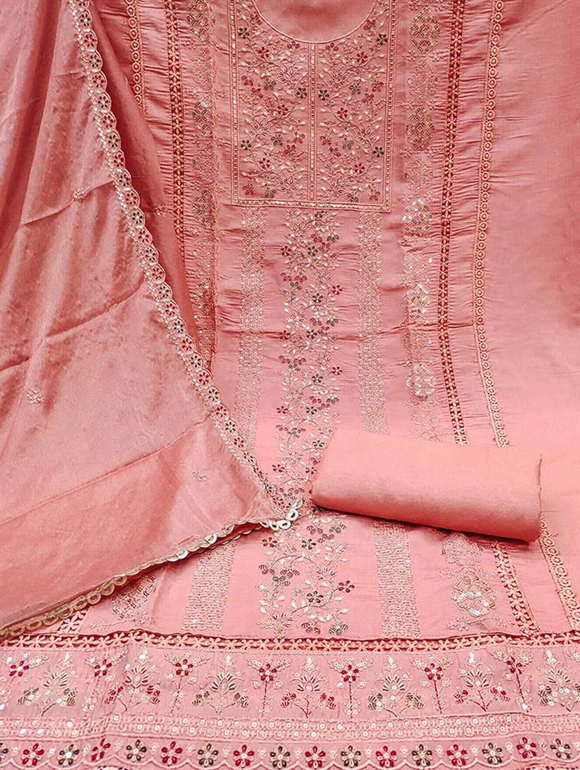 women solid with work embroidered unstitched suit set - 22224635 -  Standard Image - 3