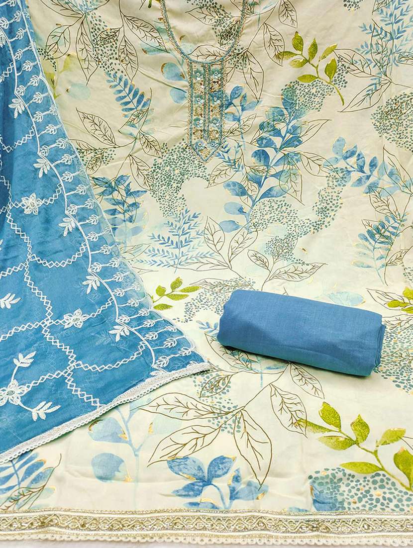 women printed embellished unstitched suit set - 22224645 -  Standard Image - 3