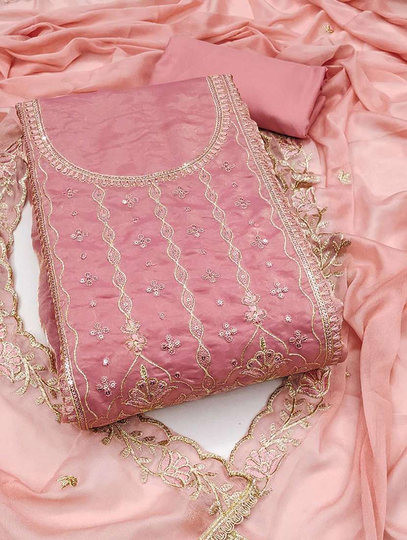 women solid with work embroidered unstitched suit set