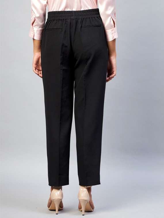 women solid high rise straight trouser - 22224694 -  Standard Image - 3