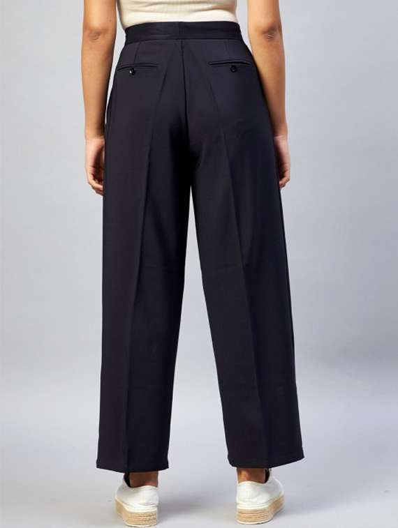 women solid high rise wide leg trouser - 22224698 -  Standard Image - 3