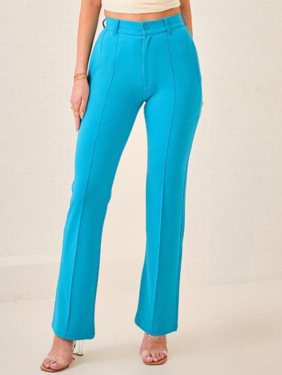 women solid high rise bootcut trouser