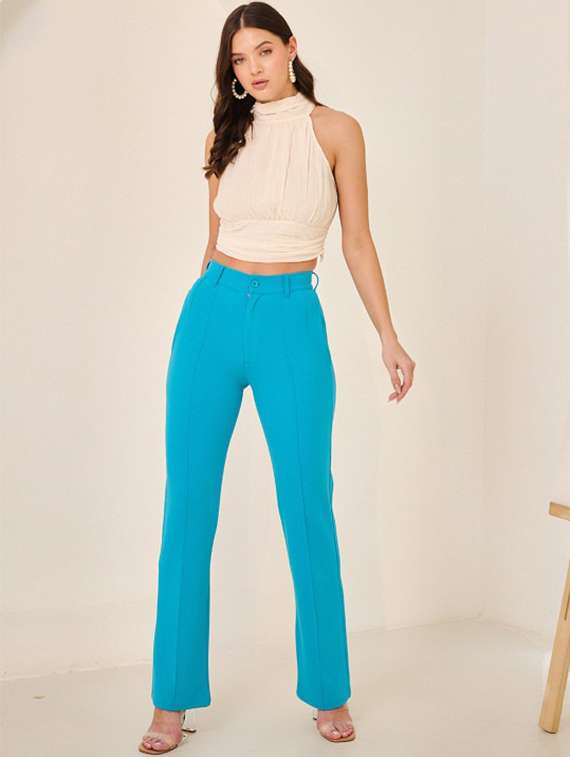 women solid high rise bootcut trouser - 22224709 -  Standard Image - 3