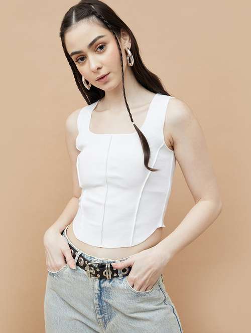 women solid sleeveless crop top - 22224723 -  Standard Image - 0