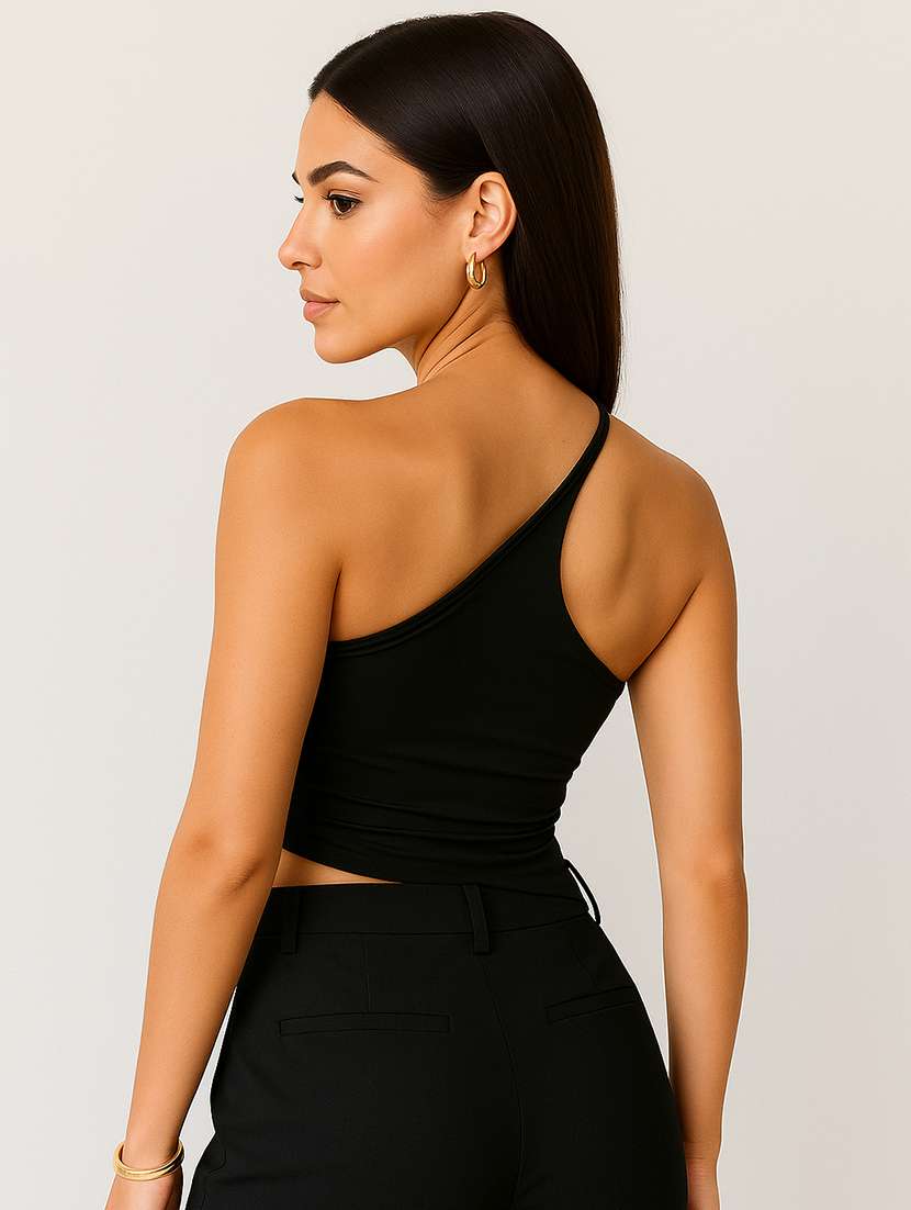 women solid single shoulder asymmetric top - 22224728 -  Standard Image - 3