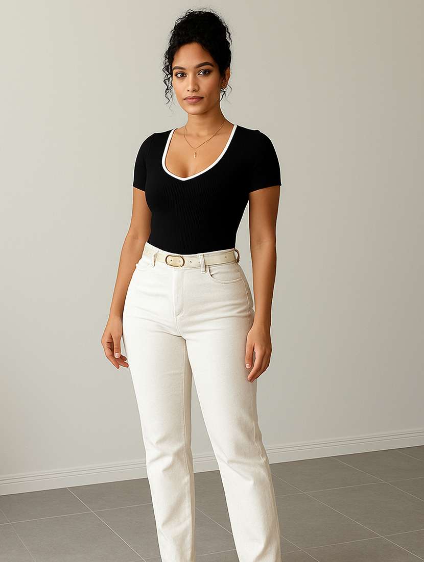 women solid short sleeve straight top - 22224730 -  Standard Image - 3