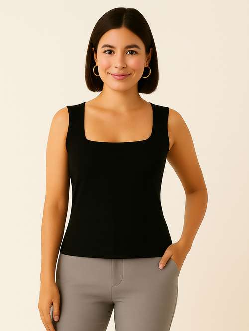 women black solid sleeveless straight top - 22224732 -  Standard Image - 0