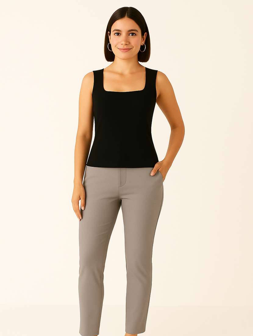 women black solid sleeveless straight top - 22224732 -  Standard Image - 3