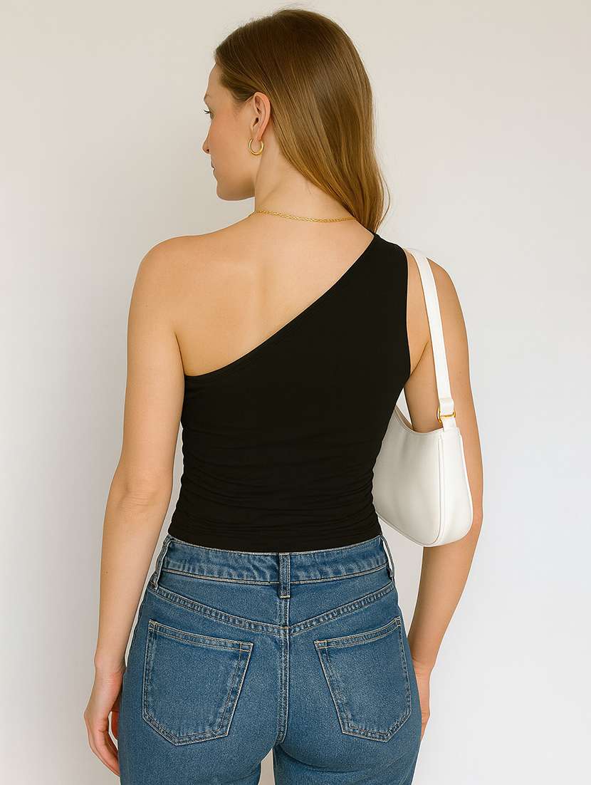 women solid single shoulder crop top - 22224738 -  Standard Image - 3