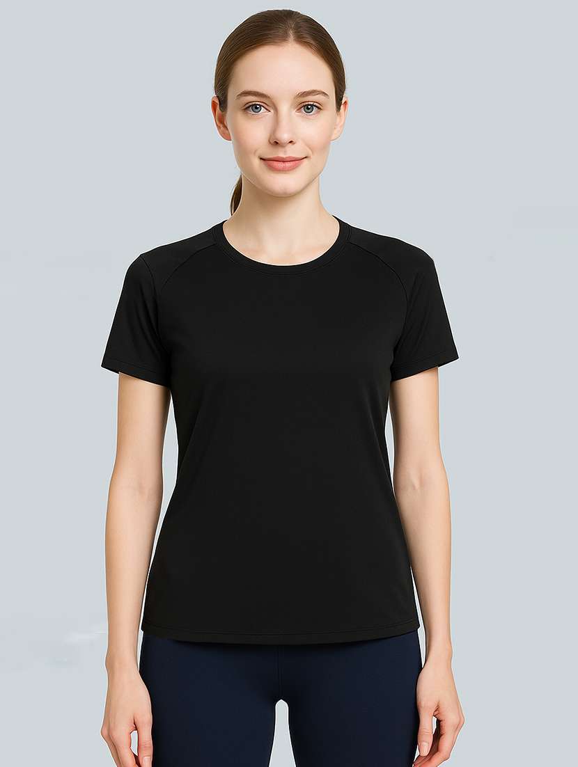 women black solid short sleeve t-shirt