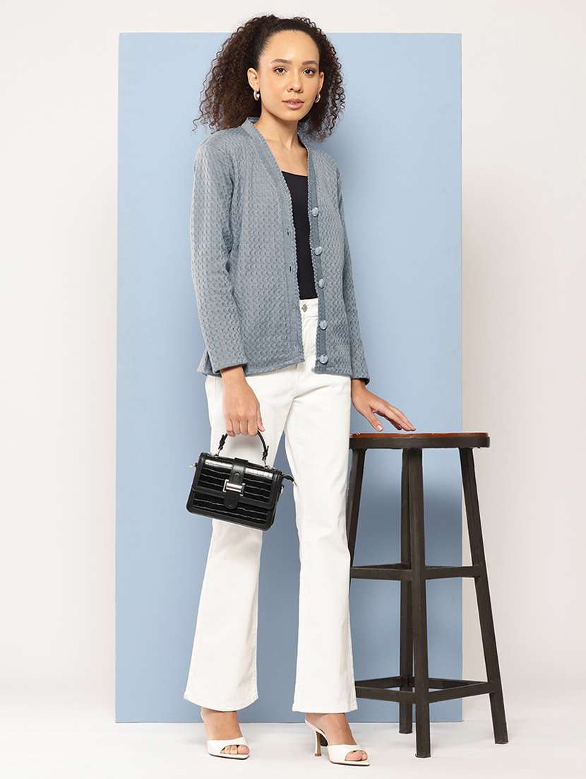 women self designed long sleeve cardigan - 22224760 -  Standard Image - 3