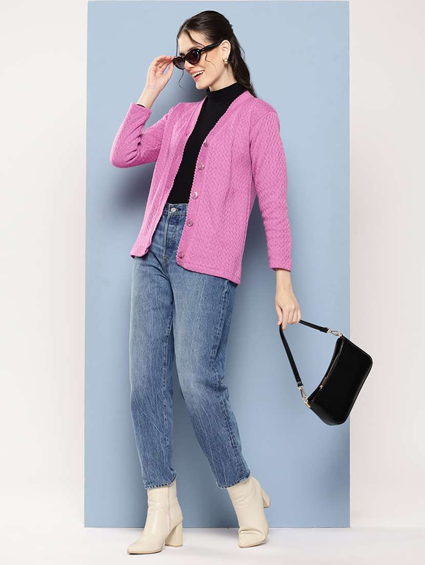 women self designed long sleeve cardigan - 22224762 -  Standard Image - 3