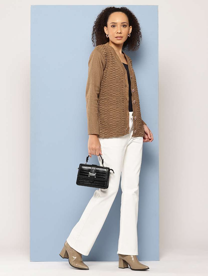 women self designed long sleeve cardigan - 22224766 -  Standard Image - 3