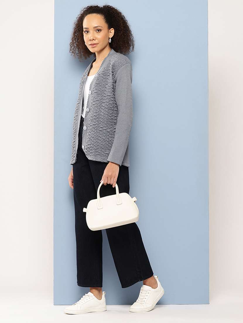 women self designed long sleeve cardigan - 22224770 -  Standard Image - 3