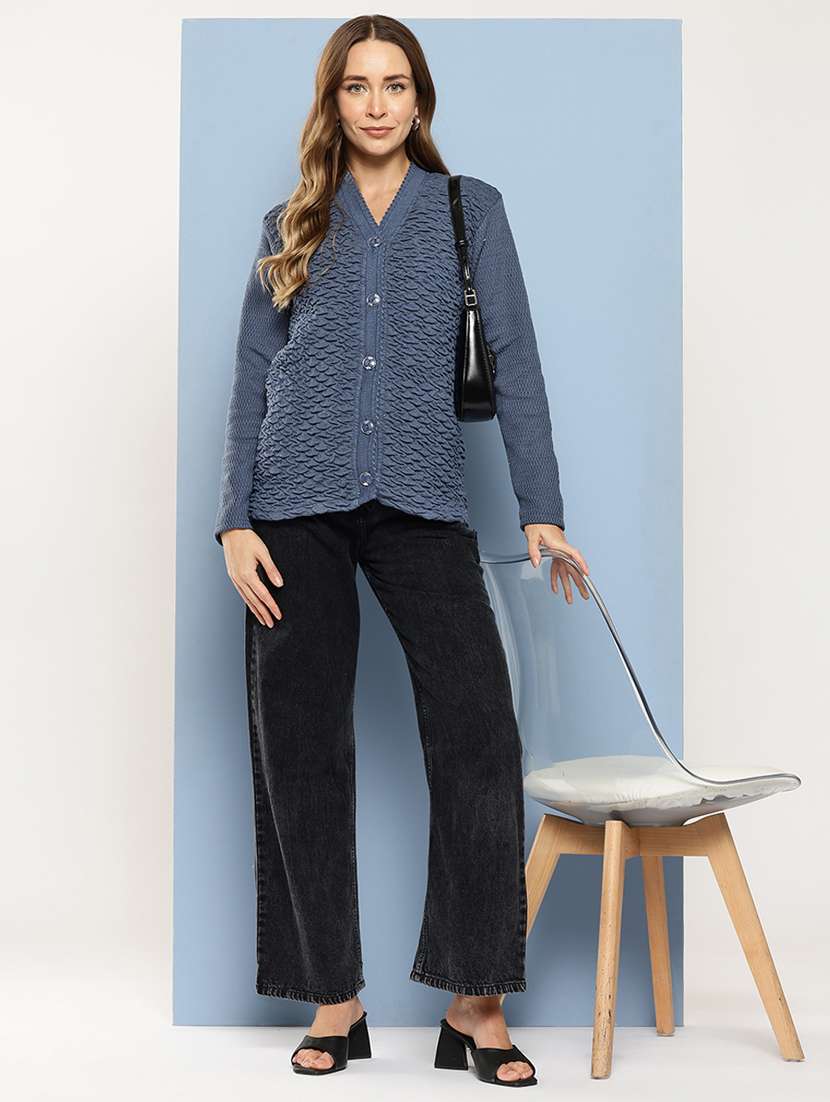 women self designed long sleeve cardigan - 22224772 -  Standard Image - 3