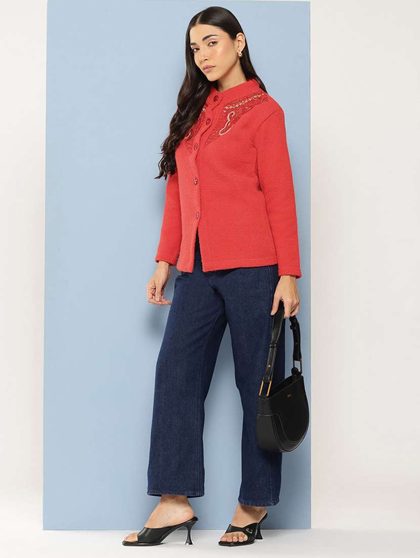 women self designed long sleeve cardigan - 22224807 -  Standard Image - 3