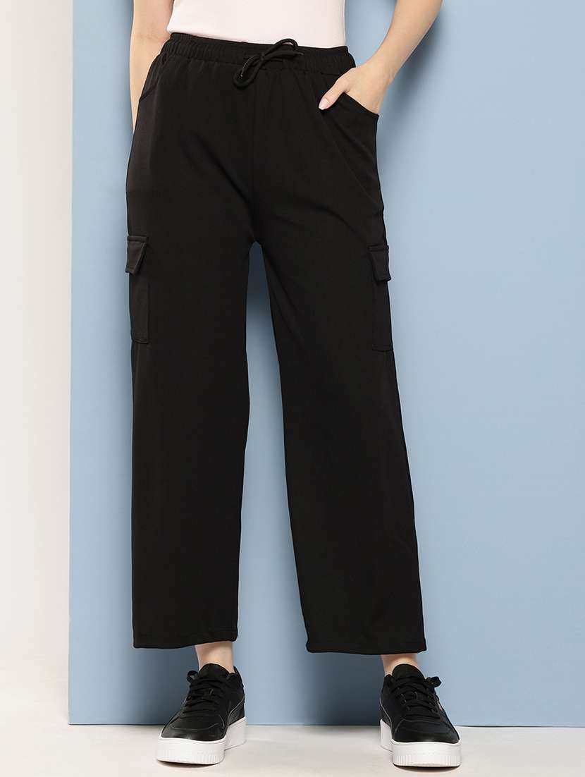women solid mid rise straight trouser
