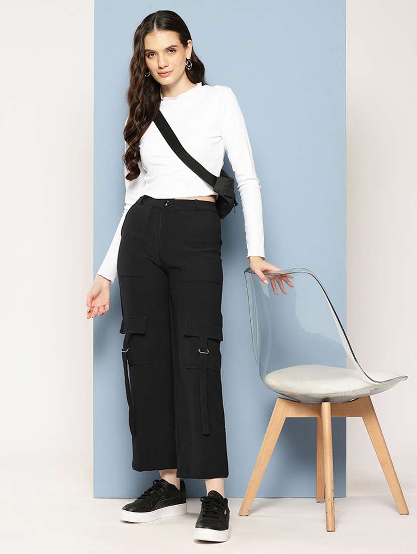 women solid mid rise regular fit cargo - 22224855 -  Standard Image - 3