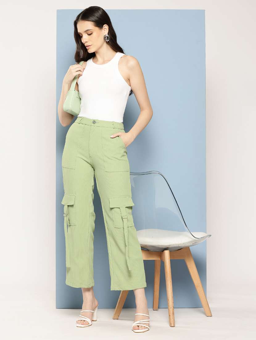 women solid mid rise regular fit cargo - 22224856 -  Standard Image - 3