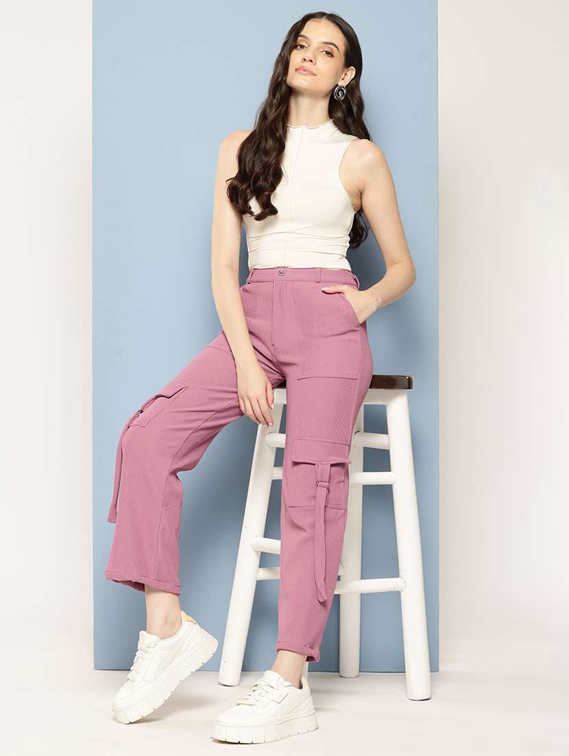 women solid mid rise regular fit cargo - 22224857 -  Standard Image - 3