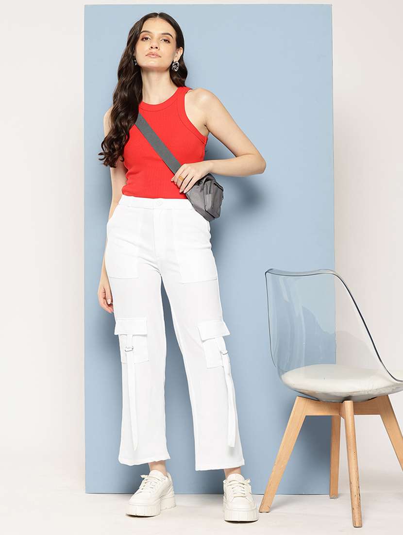 women solid mid rise regular fit cargo - 22224858 -  Standard Image - 3