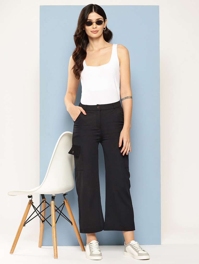 women solid mid rise regular fit cargo - 22224861 -  Standard Image - 3