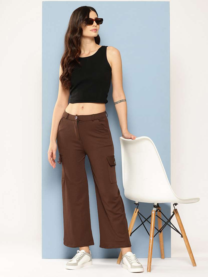 women solid mid rise regular fit cargo - 22224862 -  Standard Image - 3