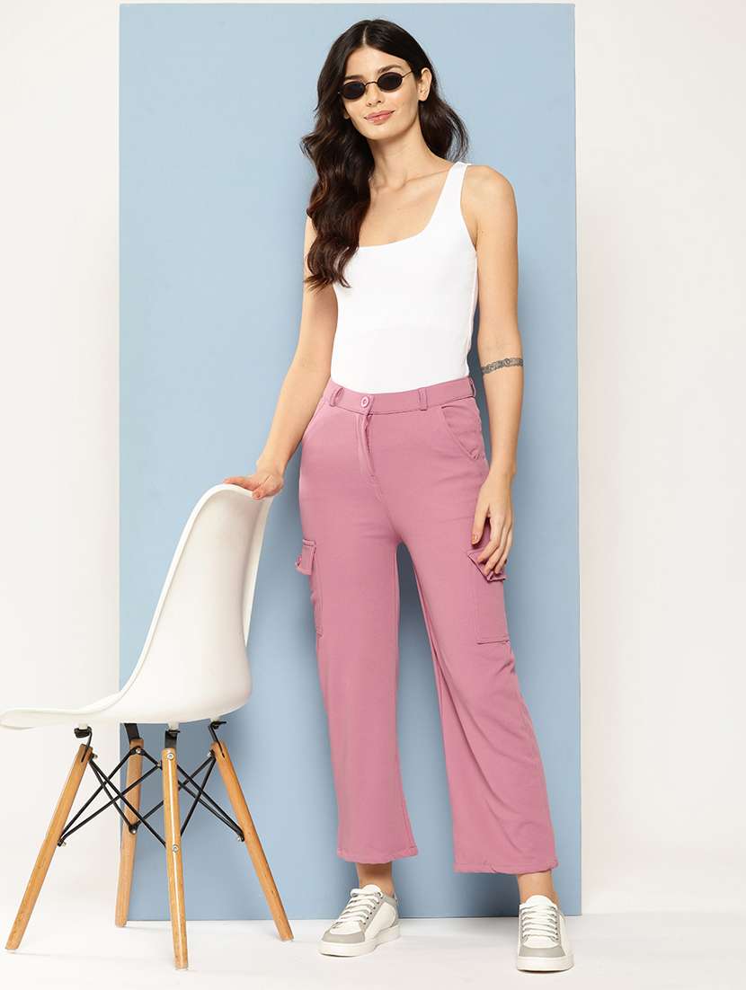 women solid mid rise regular fit cargo - 22224864 -  Standard Image - 3