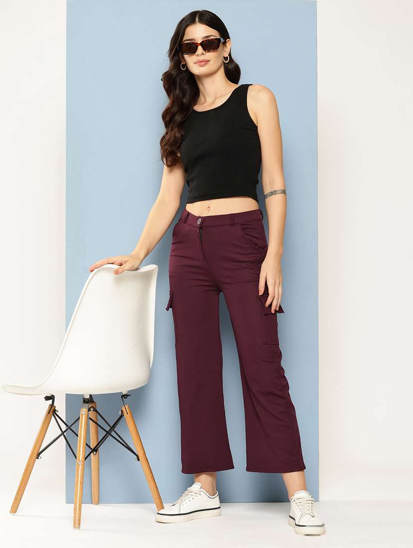 women solid mid rise regular fit cargo - 22224867 -  Standard Image - 3