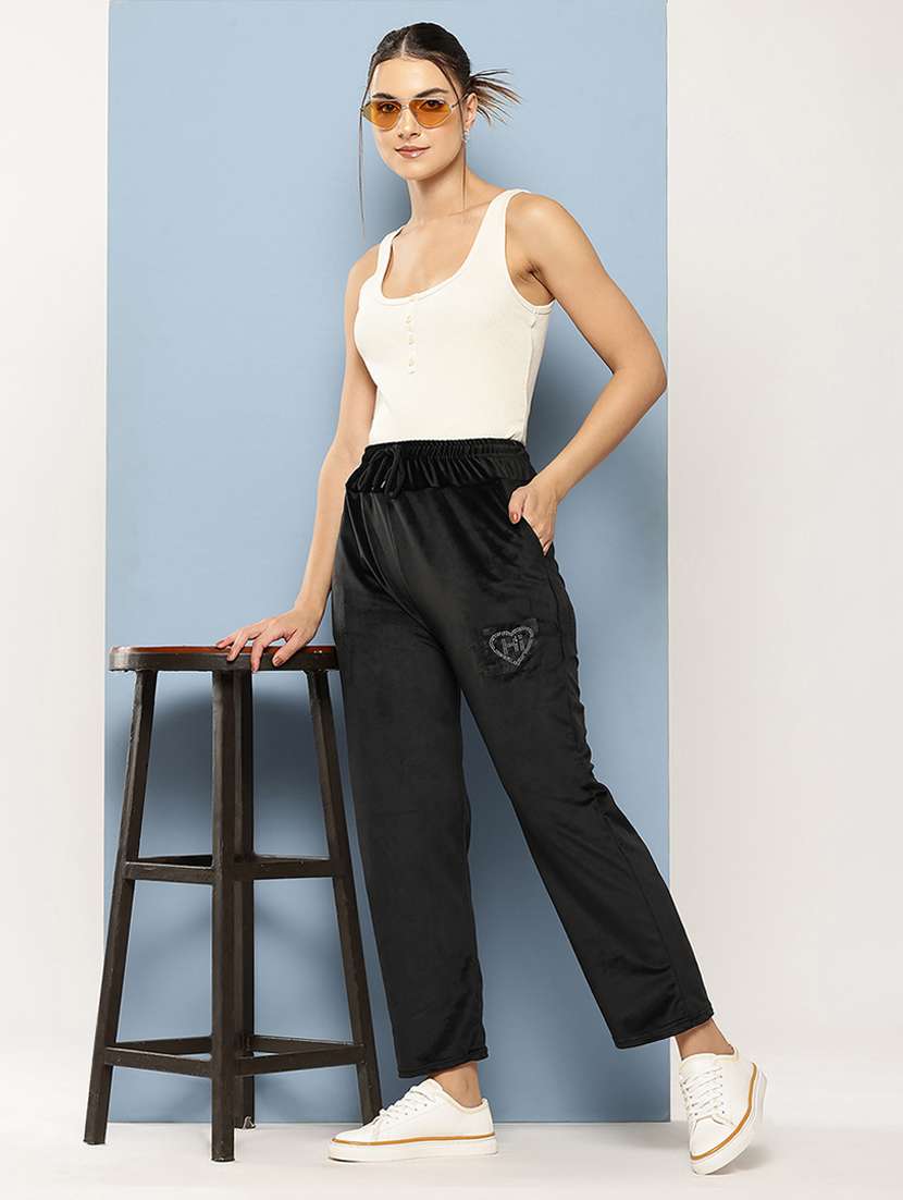 women solid mid rise velvet track pant - 22224868 -  Standard Image - 3
