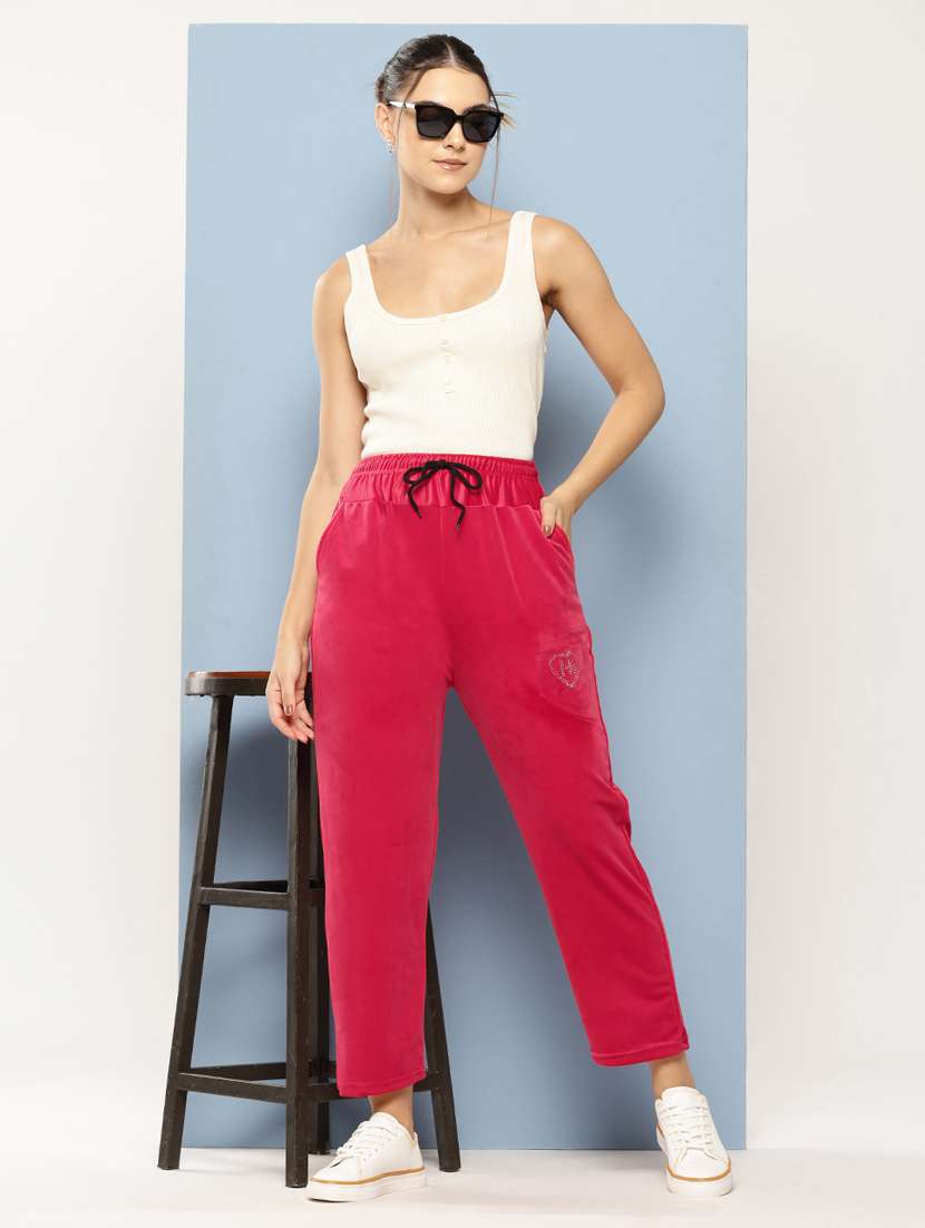 women solid mid rise velvet track pant - 22224872 -  Standard Image - 3