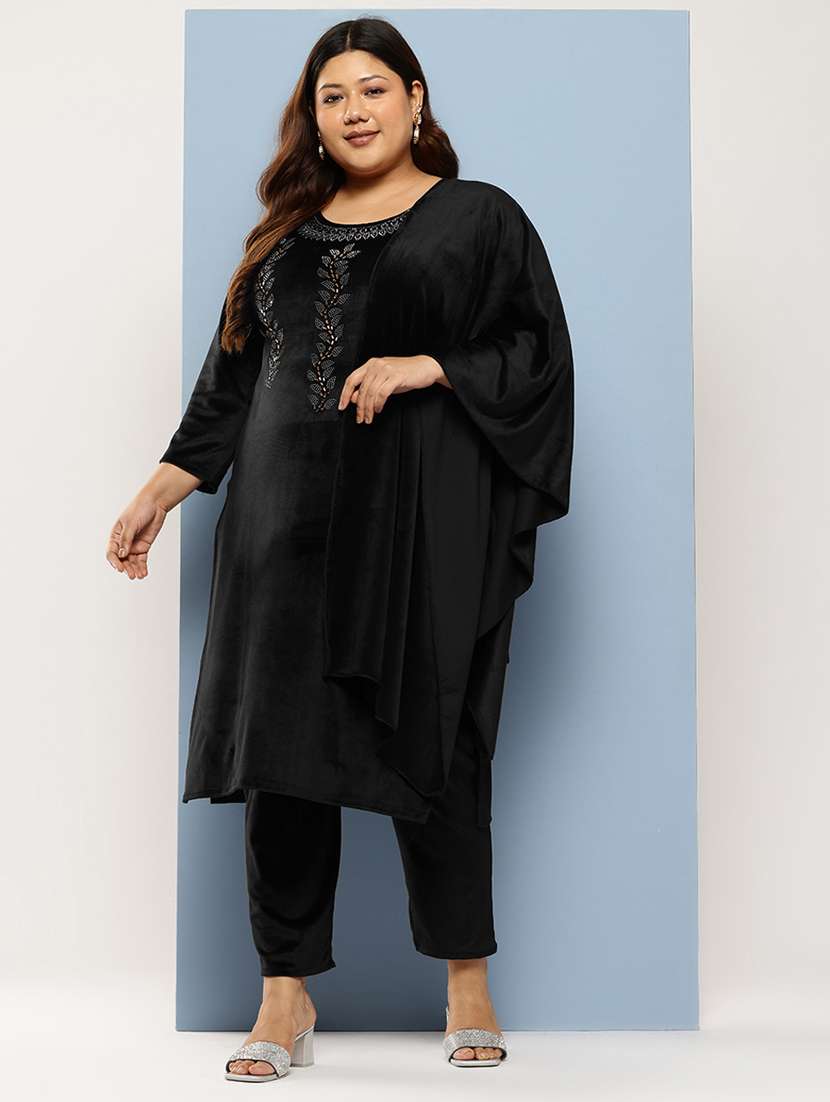 women plus size embellished three quarter sleeve kurta pant with dupatta set - 22224874 -  Standard Image - 3