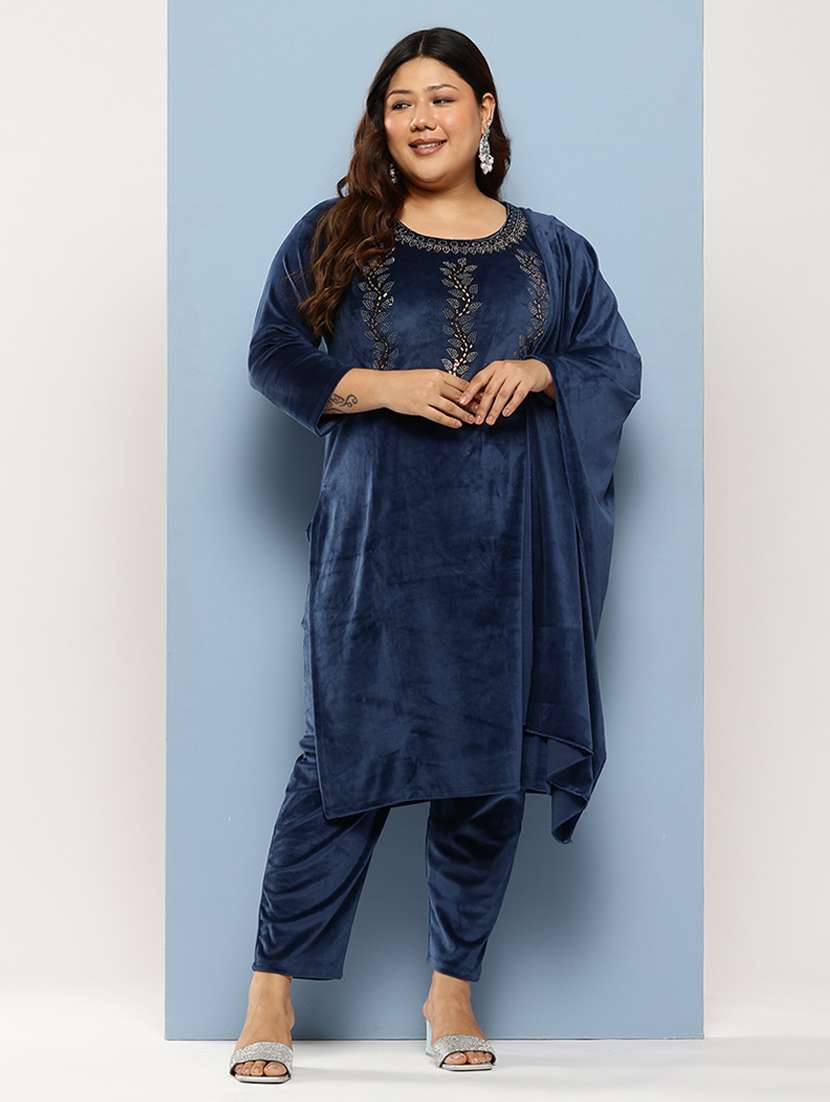women plus size embellished three quarter sleeve kurta pant with dupatta set - 22224875 -  Standard Image - 3