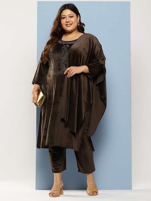 women plus size embellished three quarter sleeve kurta pant with dupatta set - 22224876 -  Standard Image - 0