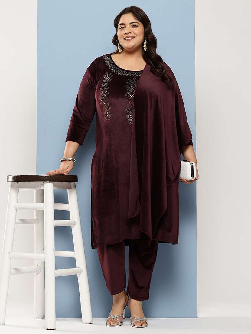 women plus size embellished three quarter sleeve kurta pant with dupatta set - 22224880 -  Zoom Image - 0