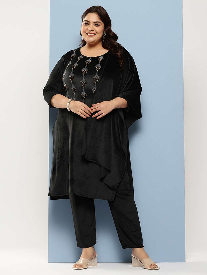 women plus size embellished three quarter sleeve kurta pant with dupatta set - 22224881 -  Standard Image - 3