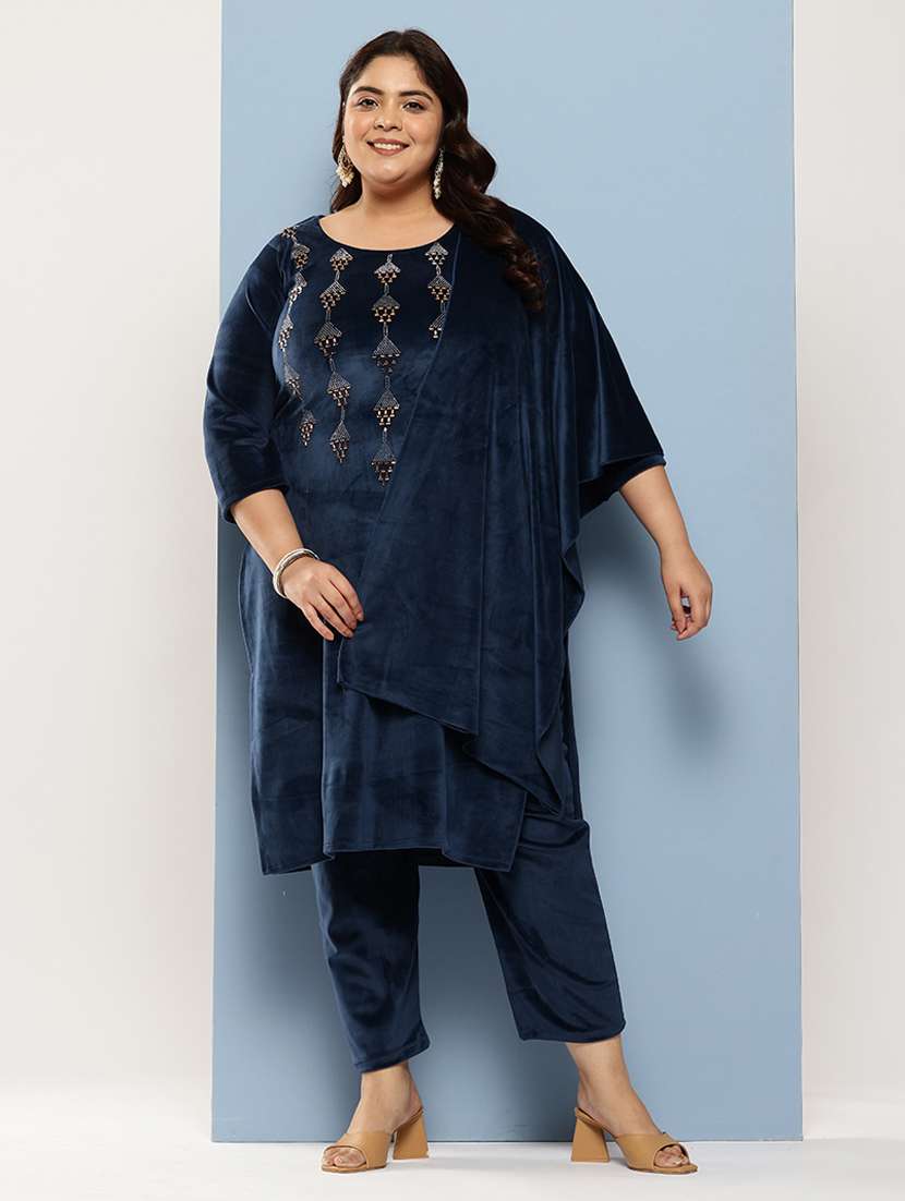 women plus size embellished three quarter sleeve kurta pant with dupatta set - 22224882 -  Standard Image - 3