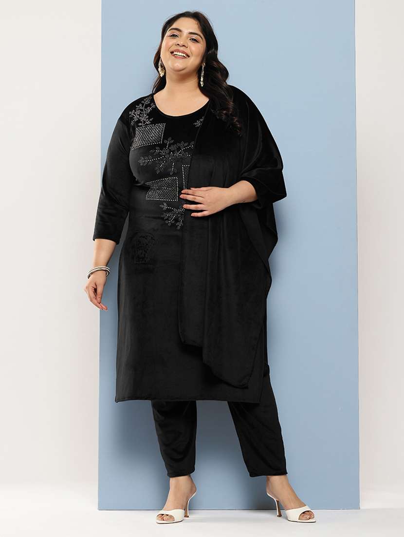 women plus size embellished three quarter sleeve kurta pant with dupatta set - 22224888 -  Standard Image - 3