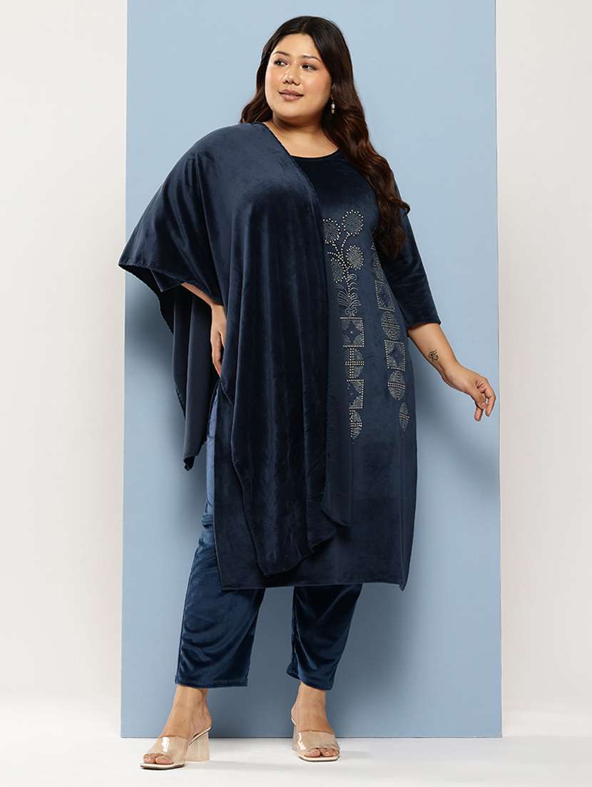 women plus size embellished three quarter sleeve kurta pant with dupatta set - 22224896 -  Standard Image - 3
