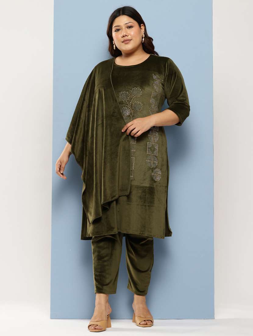 women plus size embellished three quarter sleeve kurta pant with dupatta set - 22224899 -  Standard Image - 3