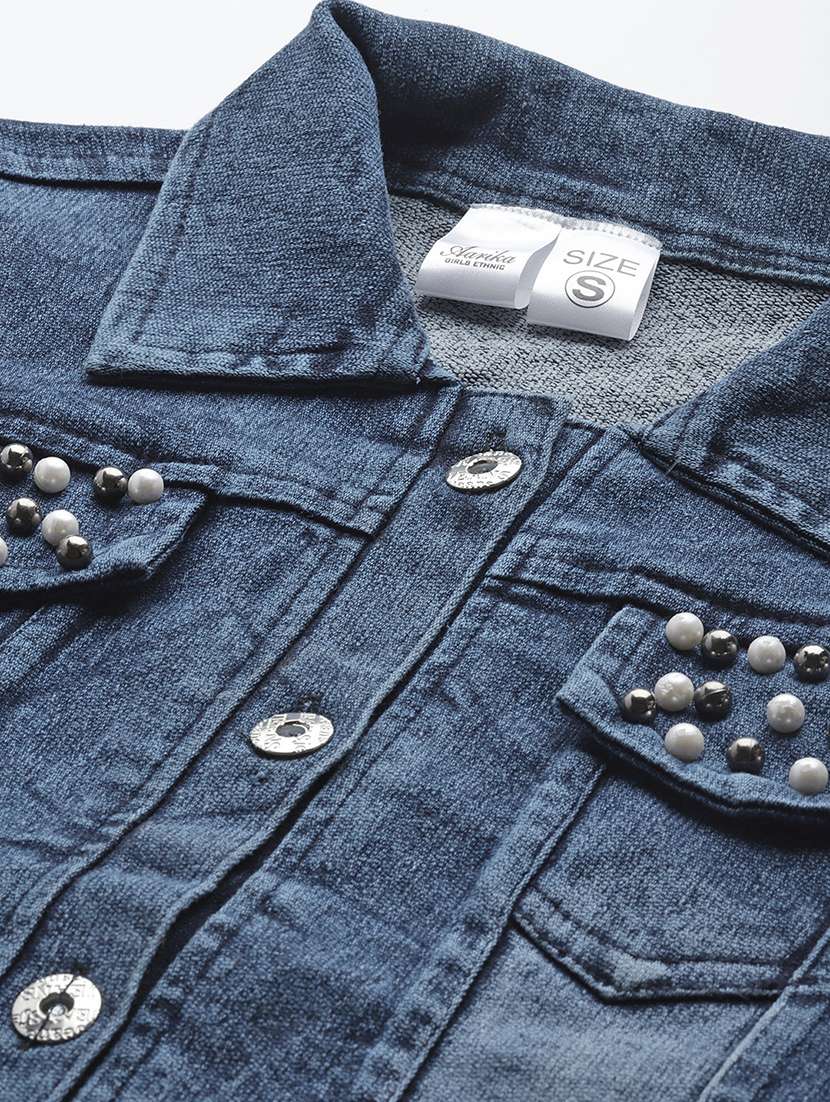 women solid with work long sleeve denim jacket - 22224903 -  Standard Image - 5