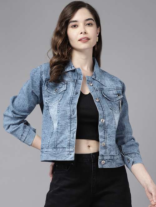women solid long sleeve denim jacket - 22224909 -  Standard Image - 0