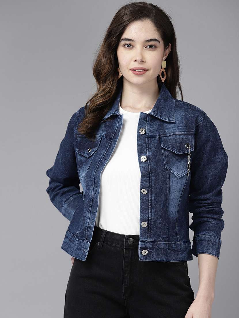 women solid long sleeve denim jacket - 22224910 -  Zoom Image - 0