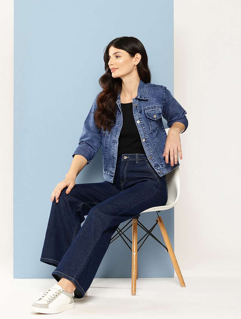 women solid long sleeve denim jacket - 22224912 -  Standard Image - 3