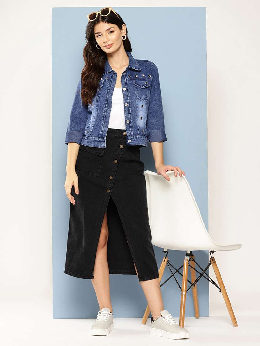 women solid long sleeve denim jacket - 22224914 -  Standard Image - 3