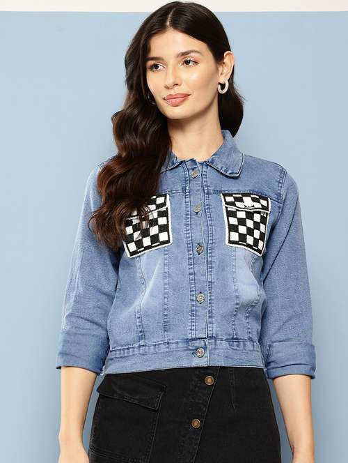 women patched work long sleeve denim jacket - 22224917 -  Standard Image - 0