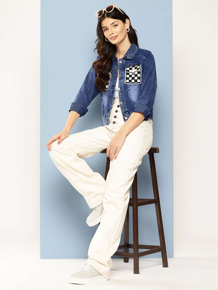 women patched work long sleeve denim jacket - 22224918 -  Standard Image - 3