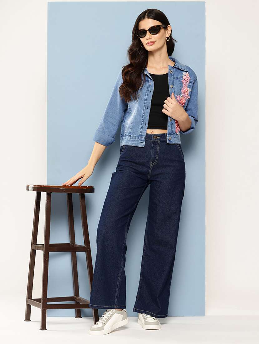 women patched work long sleeve denim jacket - 22224919 -  Standard Image - 3