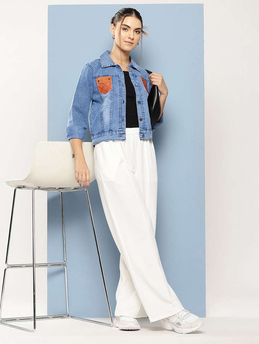 women patched work long sleeve denim jacket - 22224921 -  Standard Image - 3