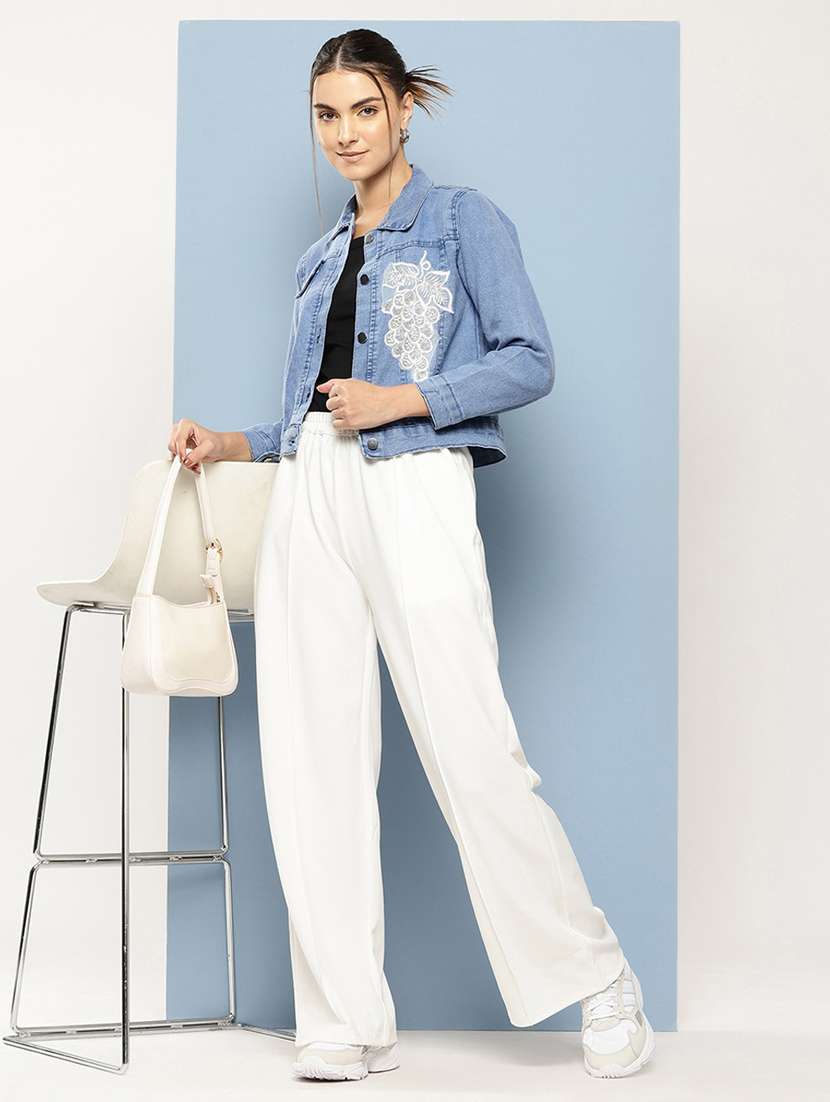 women solid with work long sleeve denim jacket - 22224923 -  Standard Image - 3